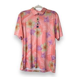 Con.struct Men's Hawaiian Hibiscus Floral Print Performance Polo Sz M Quick Dry